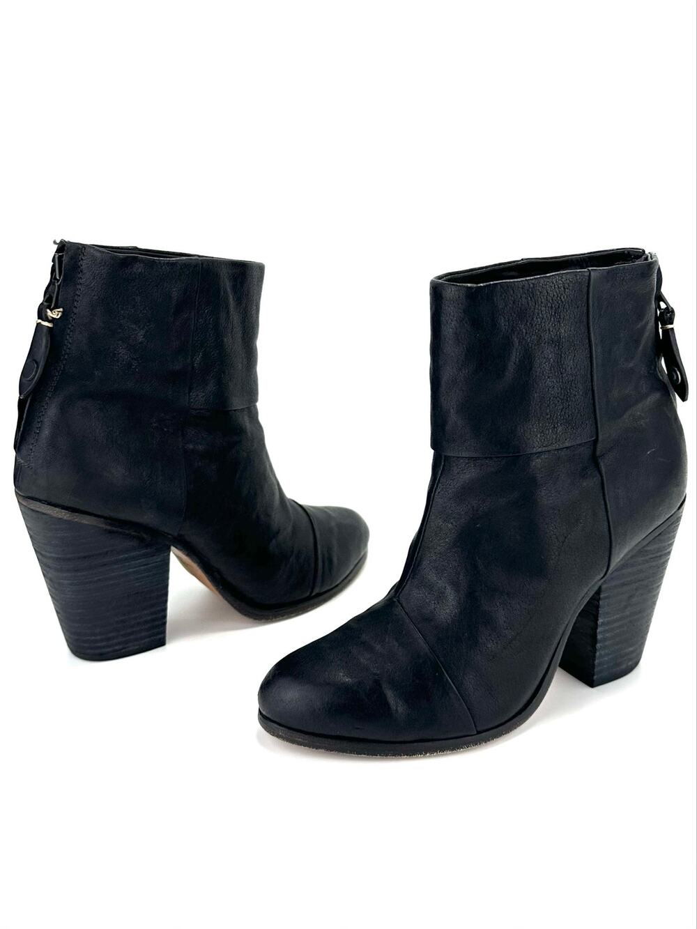 Rag & Bone Newbury Ankle-Boot/Bootie Sz 7/37.5 Black Leather Block Heel Classic